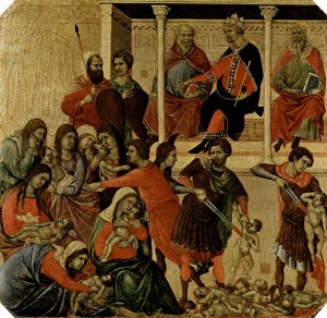 Obra pictórica de Duccio di Buoninsegna representando la matanza de niños ordenada por Herodes